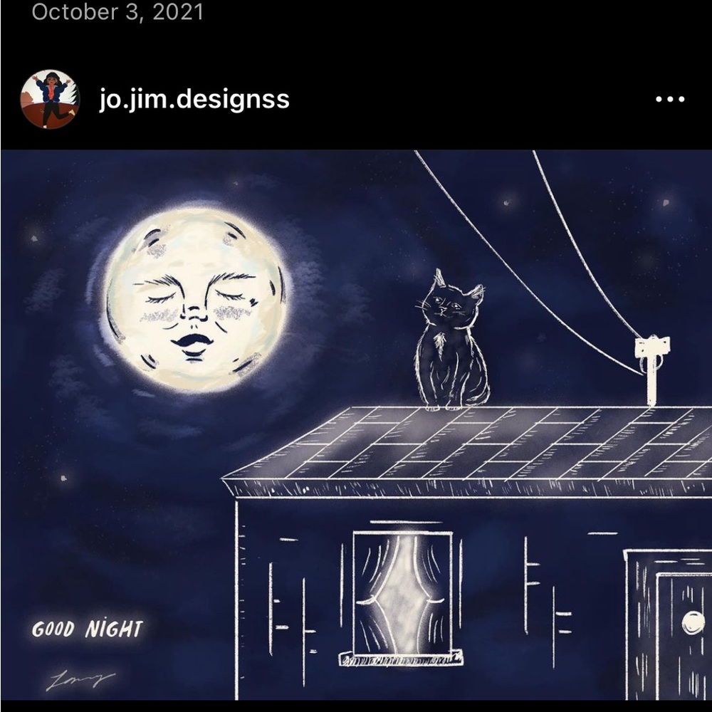 Cat looking up at the moon illustration